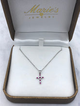 Load image into Gallery viewer, Ruby and Diamond Cross Necklace - 14K White Gold