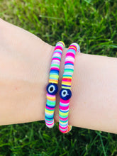 Load image into Gallery viewer, Evil Eye Neon Heishi Stretch Bracelet