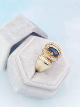 Load image into Gallery viewer, Fancy Marquise Shaped Sapphire &amp; Diamond Ring - 14K Yellow Gold - Estate Piece