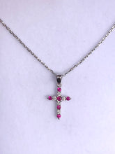 Load image into Gallery viewer, Ruby and Diamond Cross Necklace - 14K White Gold