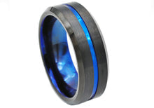 Mens Black And Blue Plated Tungsten Band Ring