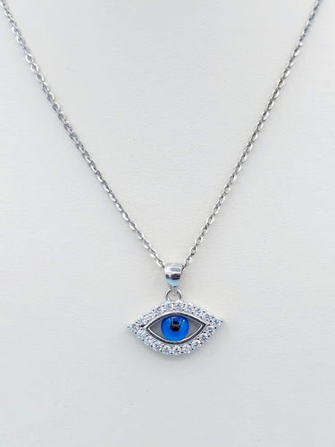 CZ Blue Evil Eye Necklace - Sterling Silver