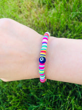 Load image into Gallery viewer, Evil Eye Neon Heishi Stretch Bracelet