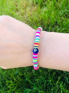 Evil Eye Neon Heishi Stretch Bracelet