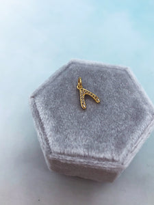 Petite Diamond Wishbone Charm - 14K Yellow Gold