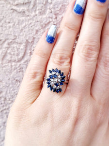 Swirling Sapphire & Diamonds -14K Gold Ring