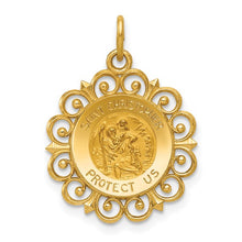 Load image into Gallery viewer, Saint (St) Christopher Medal with Round Filigree - 14K Yellow Gold