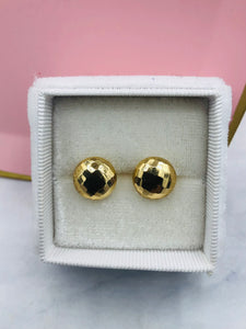 11mm Diamond Cut Flat Stud Earrings - 14K Yellow Gold