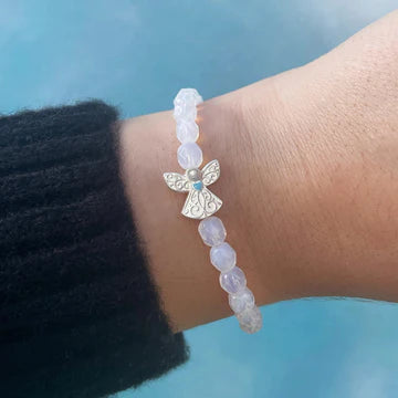 Guardian Angel Stretch Bracelet with White Opal Beads - Luca and Danni