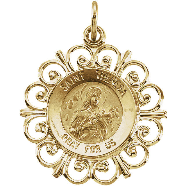 St. Saint Theresa Medal - 14K Yellow Gold