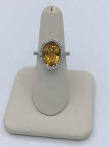 Citrine Ring with Diamond Halo - 14k White Gold