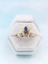 Load image into Gallery viewer, Fancy Marquise Shaped Sapphire &amp; Diamond Ring - 14K Yellow Gold - Estate Piece