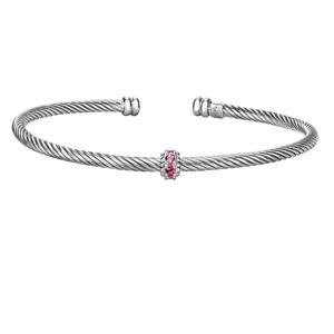 Philip Gavriel Silver Italian Cable Stackable Bangle with Pink topaz