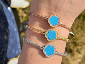 The Blue Forget-Me-Not Italian Cuff Bangle Bracelet - Limited Edition