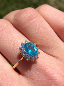 Paraiba Topaz Diamond Halo Ring