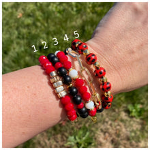 Load image into Gallery viewer, Buffalo Plaid Red and Gold Christmas $10 Stretch Bracelet