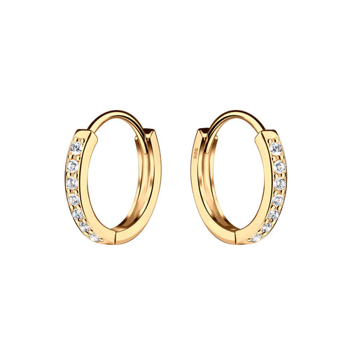 14K Gold-Plated Huggie Hoop Earrings with CZs for Kids 10mm
