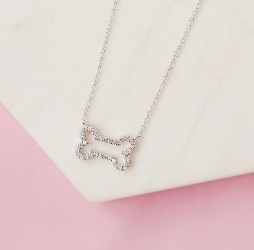 Glittering Pavé Dog Bone Necklace