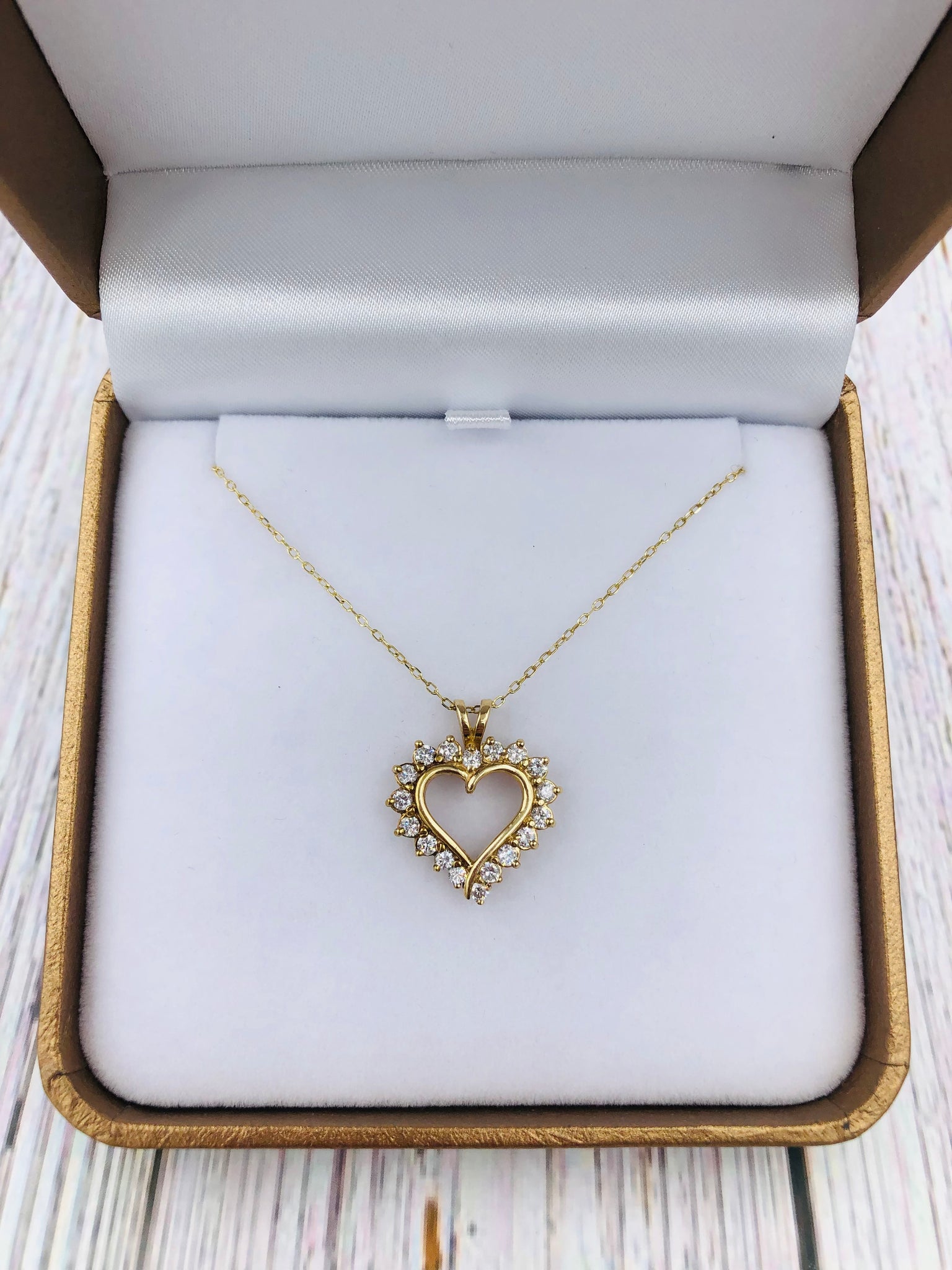 Small Diamond Heart Necklace 14K Yellow Gold