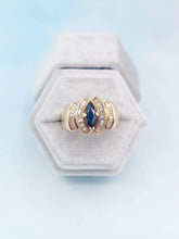 Load image into Gallery viewer, Fancy Marquise Shaped Sapphire &amp; Diamond Ring - 14K Yellow Gold - Estate Piece