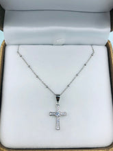Load image into Gallery viewer, CZ Sterling Cross &amp; 18” Chain