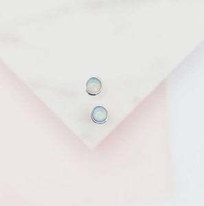 Milky Blue Opal Dot Stud Earrings