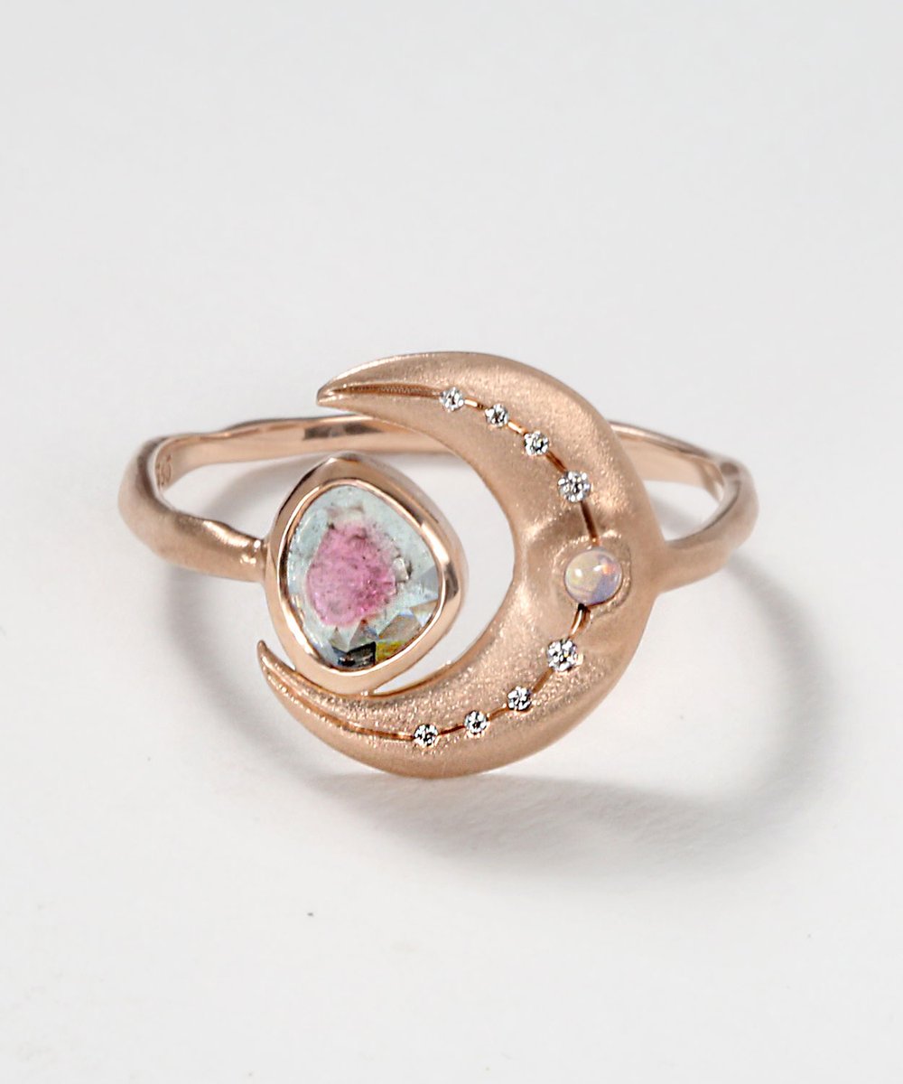 Tourmaline Rose Gold Moon Ring - 14K Rose Gold - Sirciam