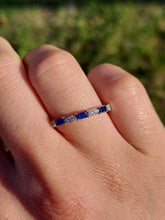 Load image into Gallery viewer, Emerald Cut Sapphire and Diamond Band - 14K White Gold