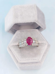 Ruby & Diamond Ring - 14K White Gold- Estate Piece