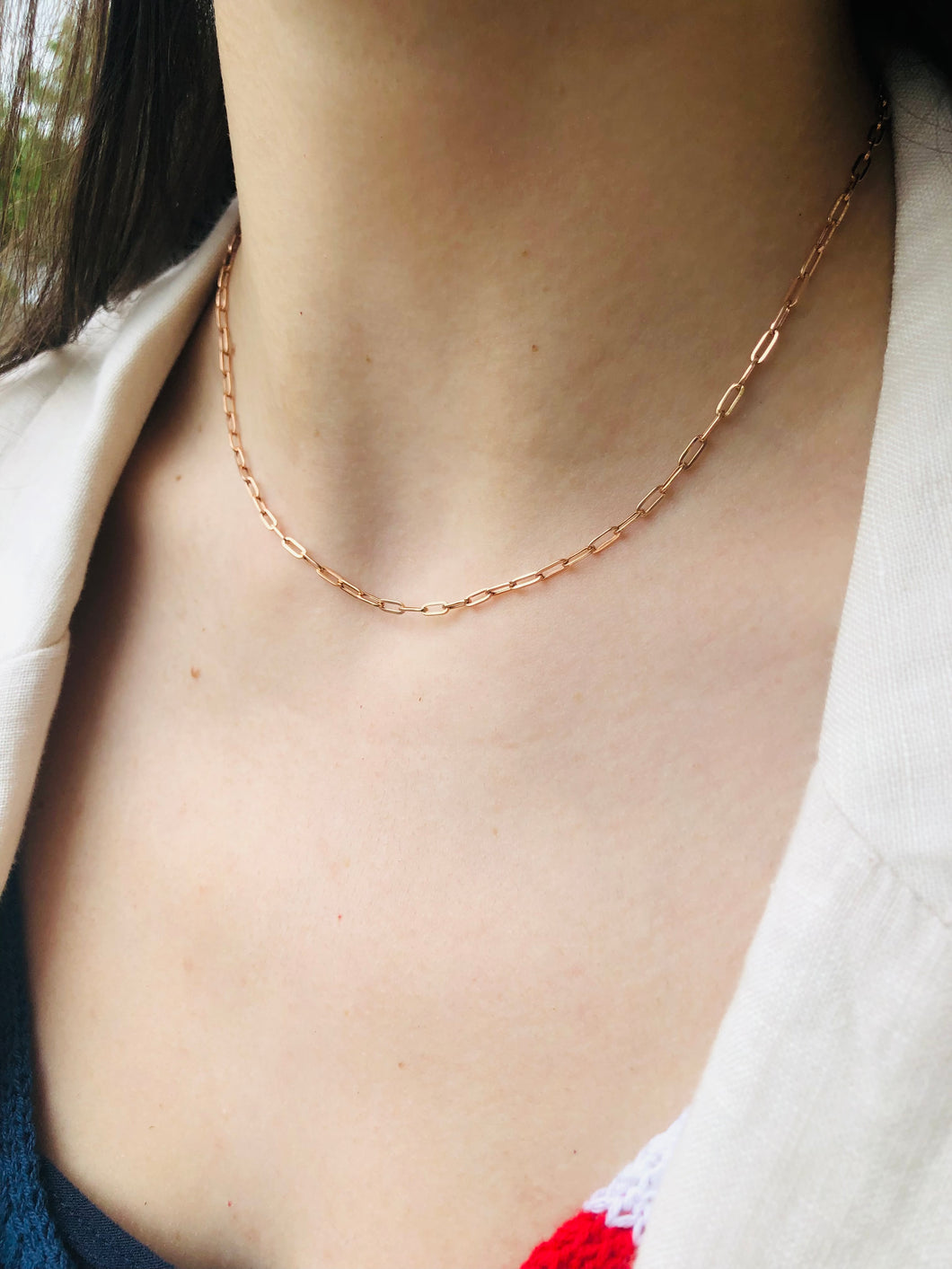 Paperclip Link Chain 16”- 14K Rose Gold