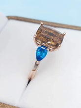 Load image into Gallery viewer, Honey Smokey Topaz and Blue Apatite Ring - 14K Rose Gold