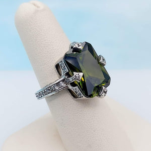 Green Antique Crystal Ring - Sterling Silver