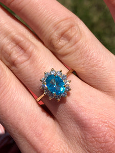 Paraiba Topaz Diamond Halo Ring