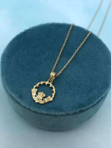 Dainty Gold Claddagh Necklace - 14k