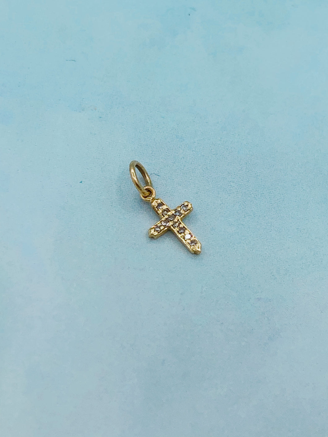 Petite Diamond Cross Charm - 14K Yellow Gold