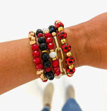 Load image into Gallery viewer, Buffalo Plaid Red and Gold Christmas $10 Stretch Bracelet