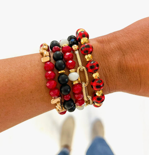 Buffalo Plaid Red and Gold Christmas $10 Stretch Bracelet