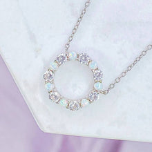 Load image into Gallery viewer, Infinity Necklace in White Opal + Cubic Zirconia