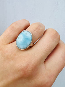 Oval Larimar Ring - Sterling Silver