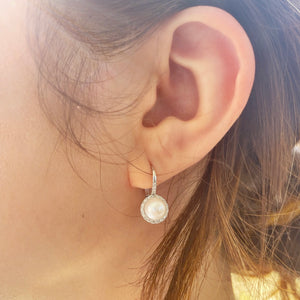 Pearl Diamond Leverback Earrings - 14K White Gold