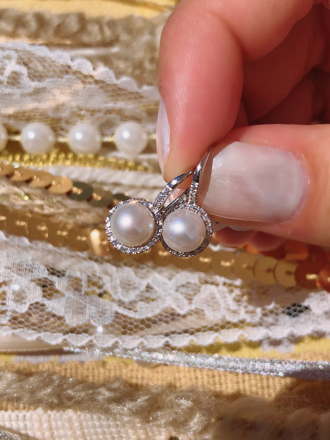 Pearl Diamond Leverback Earrings - 14K White Gold