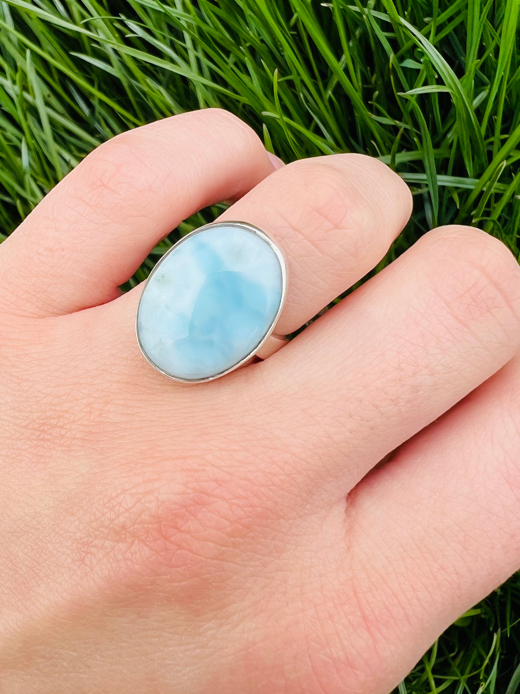 Oval Larimar Ring - Sterling Silver