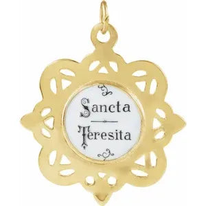 Enamel St. Theresa Medal - 10K White Gold