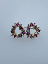 Load image into Gallery viewer, Ruby and Diamond Heart earrings