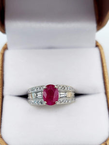 Ruby & Diamond Ring - 14K White Gold- Estate Piece