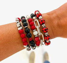 Load image into Gallery viewer, Buffalo Plaid Red and Silver Christmas $10 Stretch Bracelet