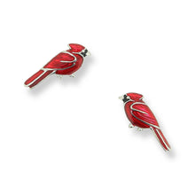Load image into Gallery viewer, Sterling Silver Cardinal Bird Stud Earrings - Red