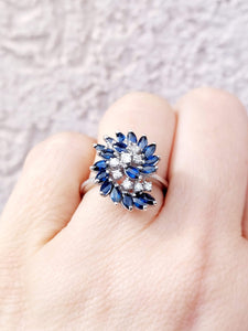 Swirling Sapphire & Diamonds -14K Gold Ring