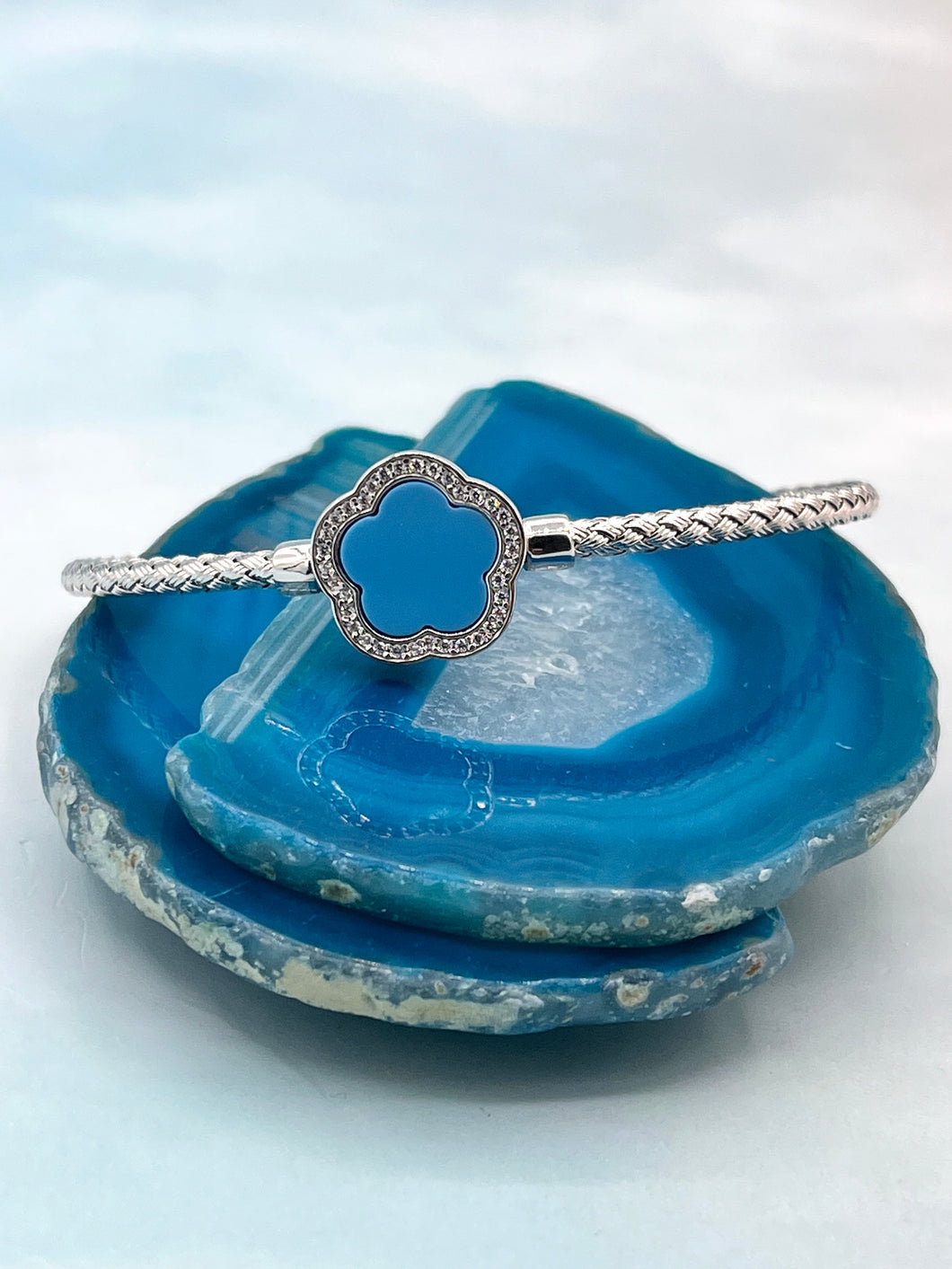 The Blue Forget-Me-Not Italian Cuff Bangle Bracelet - Limited Edition