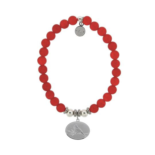 Cardinal Charm with Red Jade Beads Charity Bracelet
